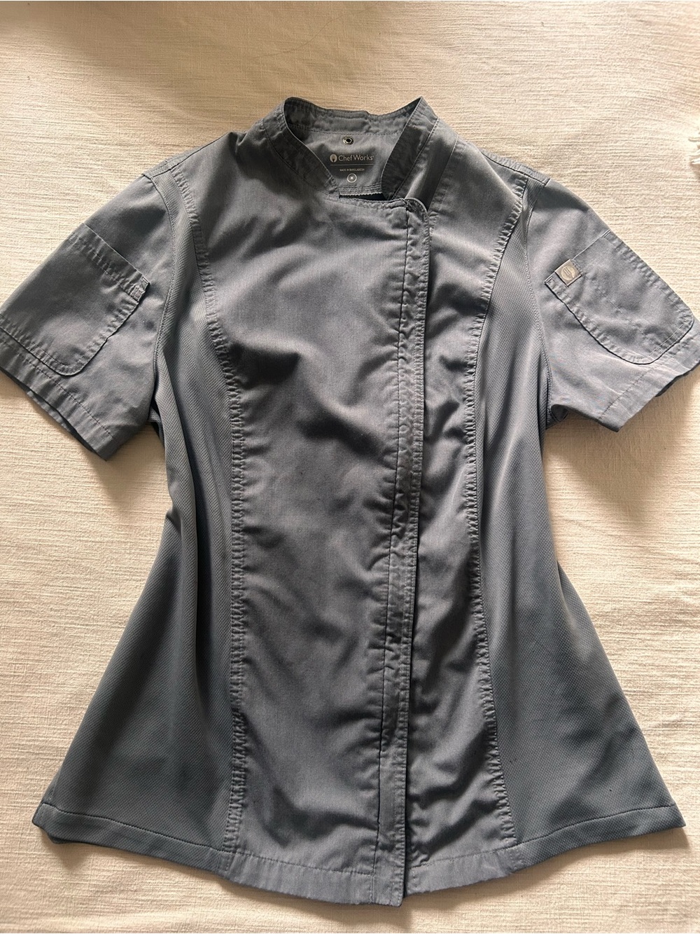 Chef Works Women's Short-Sleeve Button-Front Gray Chef Jacket